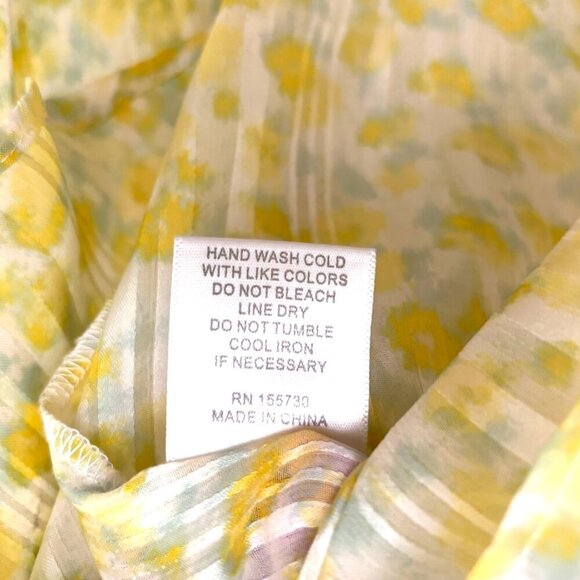 ROSE & OLIVE Long Sleeved Sheer Blouse Butter Yellow Pastel Green Floral Size S - Picture 7 of 8